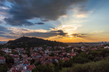 Sunset over Plovdiv city, european capital of culture 2019, Bulgaria