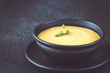 Bowl of lentil coconut creamy soup