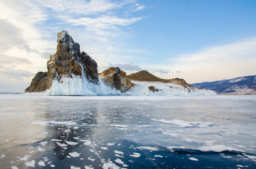 Island icebound Lake Baikal