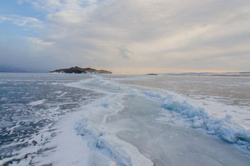 Island icebound Lake Baikal