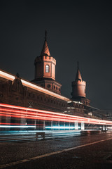 Fototapeta na wymiar Oberbaum Bridge - Berlin, at night, Long Exposure Shot with light trails