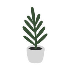 House plant in gray pot. Hand drawing doodle vector illustrarion
