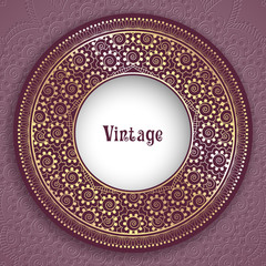 Vintage ornamental round frame for greeting card, invitation or packaging design