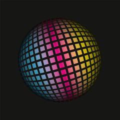 Colored grids spherical 3D background pattern. Geometric vector illustration