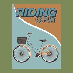 Biking race vintage poster. Biking illustration, cyclist vector retro poster. Layer. - Vector