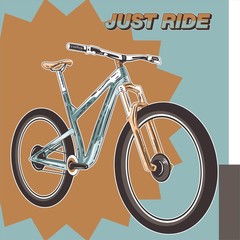 Biking race vintage poster. Biking illustration, cyclist vector retro poster. Layer. - Vector