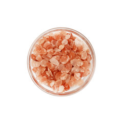 Fototapeta na wymiar Close up glass bowl of pink Himalayan salt