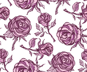 Hand drawn doodle rose floral pattern background