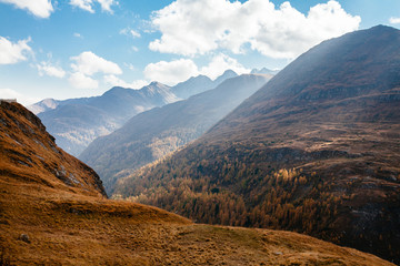 View of mountain with blue sky from Grossglockner High Alpine Road in Austria