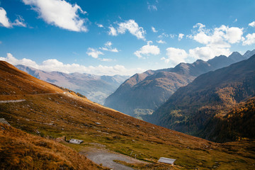 View of mountain with blue sky from Grossglockner High Alpine Road in Austria