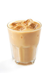 Fresh coffee ice in a glass isolated
