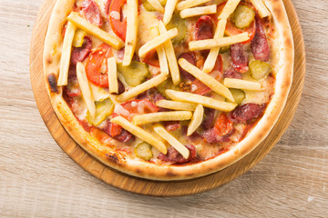 American fast food pizza with potatoes