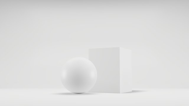 Sphere and cube in a white photo studio © cherezoff