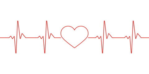 Heart pulse. Red and white colors. Heartbeat lone, cardiogram. Beautiful healthcare, medical background. Modern simple design. Icon. sign or logo. - obrazy, fototapety, plakaty