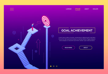 Goal achievement - modern isometric vector web header