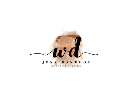 W D Initial watercolor logo on white background. Logo template vector