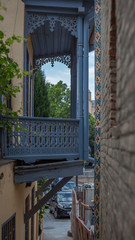 openwork balconies of houses in different cities, Georgia