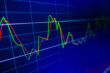 Stock exchange market graph on LED screen for business concept.