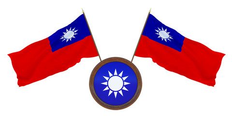  National flag  and the coat of arms 3D illustration  of  Taiwan.  Background  with flag of Taiwan.