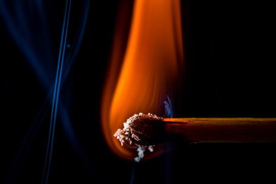 Burning matchstick, macro