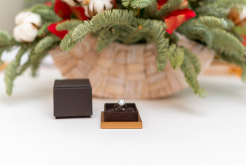 diamond ring and a bouquet