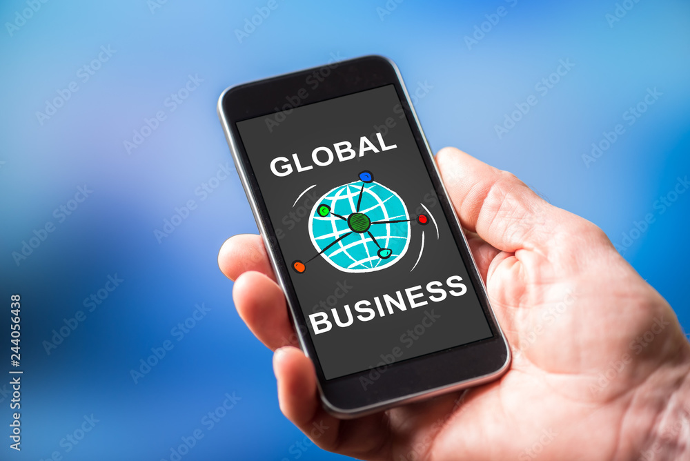 Wall mural global business concept on a smartphone