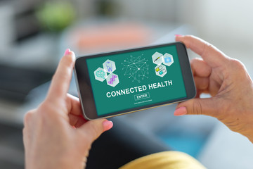 Connected health concept on a smartphone - obrazy, fototapety, plakaty