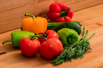 fresh vegetables on wooden table