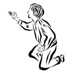 a man kneeling for something asks, black outline