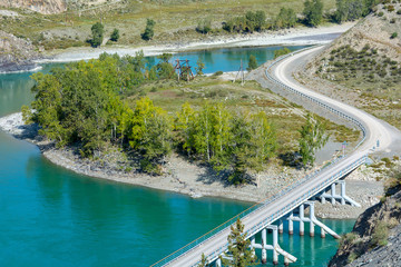 Bridge over the Katun river in the Altai mountains