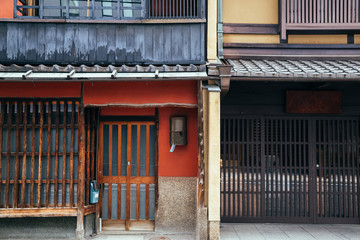 Japanese traditional house at Pontocho old restaurant street in Kyoto, Japan