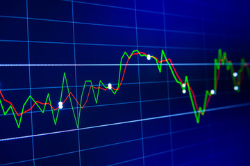 Stock exchange market graph on LED screen for business concept.