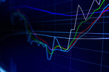 Stock exchange market graph on LED screen for business concept.