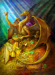 golden dragon on a pile of gold