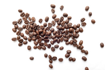 Coffee beans isolated on white background. Close-up.