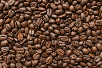 Roasted of coffee beans for background. Close-up.