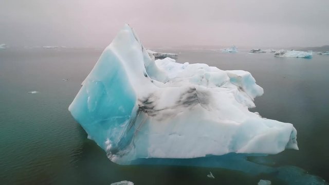 4K Aerial Jokulsarlon Iceberg Iceland