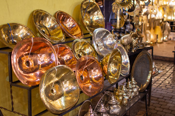 metal crafts in Marrakech. Gold, silver and copper pieces