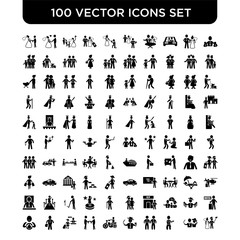 Set of 100 Vector icons such as Rich, Rich people, Poor, Bodyguard, Motorcycle, Event, Hotel, Driver