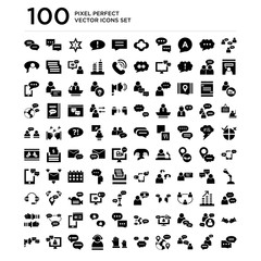 100 pack of Group, Discussion, Chat, Raise hand, Call center, Video conference, Megaphone icons, universal icons set