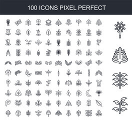 100 line icon set. Trendy thin and simple icons such as Leaf, Pollen, Leaf