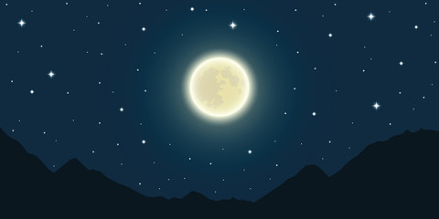 Obraz na płótnie Canvas full moon and starry sky in the mountains vector illunstration EPS10