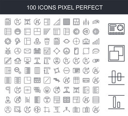 100 line icon set. Trendy thin and simple icons such as Vertical alignment, Horizontal Window, Settings, Chat, Swipe left, right, Transform, Board