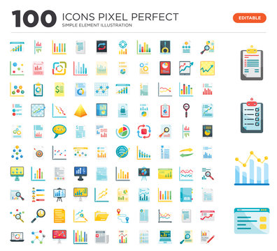100 Set of icons such as Browser, Analytics, Clipboard, Search, Laptop, Tasks, Newspaper