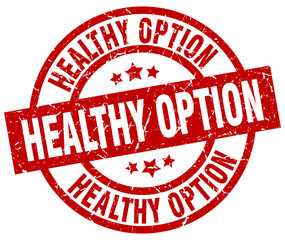 healthy option round red grunge stamp