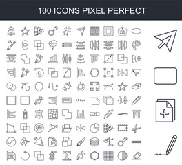 100 line icon set. Trendy thin and simple icons such as Pencil, New, Rectangle, Cursor, Ellipse, Opacity, Grid, Hexagon, Pen tool, Type
