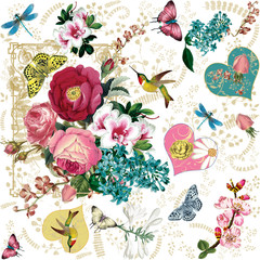 Fototapety  Spring Blooming Hearts Seamless Pattern