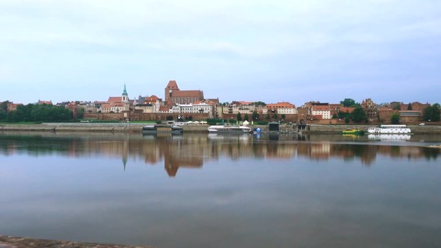 panorama view of Torun town at the Wistula river bank