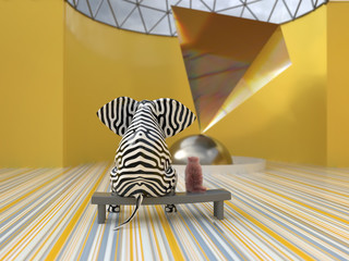 elephant and dog in the modern art museum © Photobank