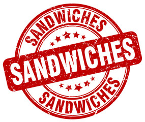 sandwiches red grunge round vintage rubber stamp